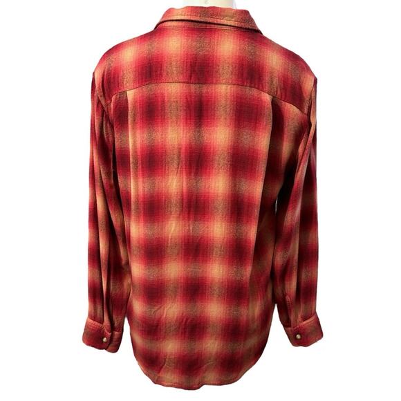 Re/Done 60s Burgundy Tan Plaid Long Sleeve Flannel Shirt Size S - Picture 5 of 9